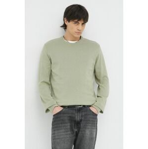 Bavlněný svetr Wrangler zelená barva, lehký