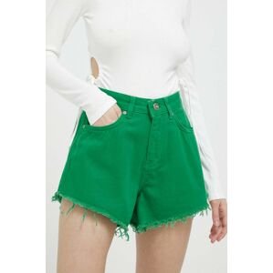 Džínové šortky Sixth June dámské, zelená barva, hladké, high waist