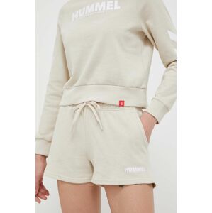 Bavlněné šortky Hummel béžová barva, hladké, medium waist