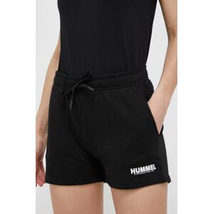 Bavlněné šortky Hummel černá barva, hladké, medium waist