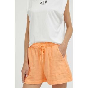 Bavlněné šortky GAP oranžová barva, hladké, high waist