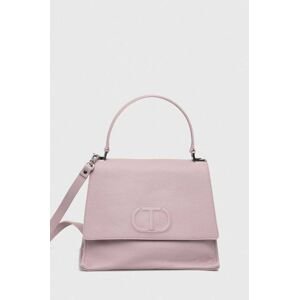 Kožená kabelka Twinset růžová barva