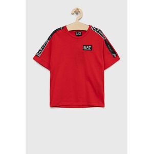 Dětské bavlněné tričko EA7 Emporio Armani červená barva, s potiskem