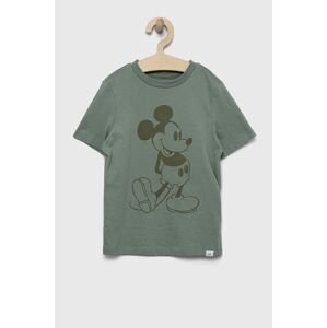 Dětské bavlněné tričko GAP x Disney zelená barva, s potiskem