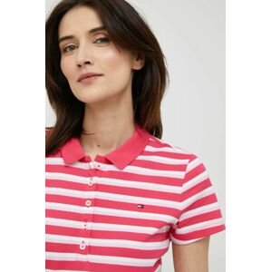 Polo tričko Tommy Hilfiger růžová barva, s límečkem