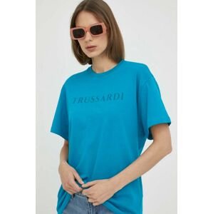 Bavlněné tričko Trussardi tyrkysová barva