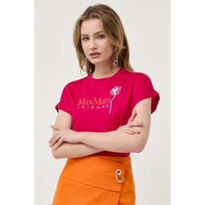 Bavlněné tričko Max Mara Leisure růžová barva