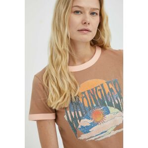 Bavlněné tričko Wrangler hnědá barva