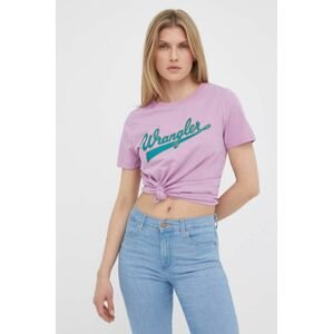 Bavlněné tričko Wrangler fialová barva