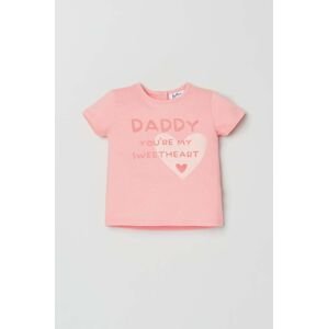 Bavlněné dětské tričko OVS růžová barva