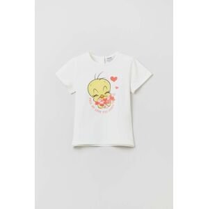 Bavlněné dětské tričko OVS bílá barva