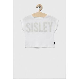 Dětské bavlněné tričko Sisley bílá barva