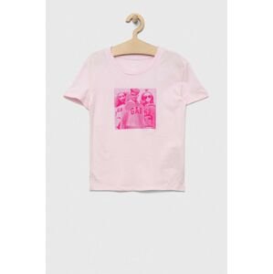 Dětské bavlněné tričko GAP x Barbie růžová barva