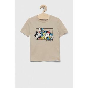 Dětské bavlněné tričko GAP x Disney béžová barva, s potiskem