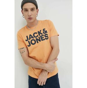 Bavlněné tričko Jack & Jones JJECORP oranžová barva, s potiskem, 12151955