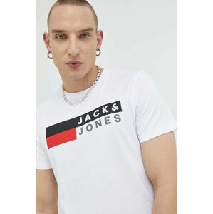 Bavlněné tričko Jack & Jones JJECORP bílá barva, s potiskem, 12151955