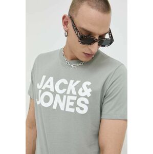 Bavlněné tričko Jack & Jones JJECORP zelená barva, s potiskem