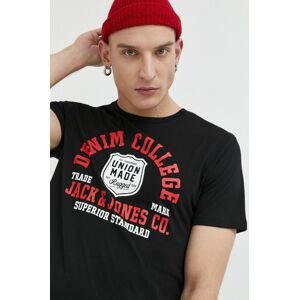 Bavlněné tričko Jack & Jones JJELOGO černá barva, s potiskem, 12220500