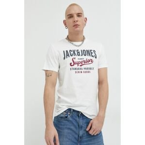 Bavlněné tričko Jack & Jones JJELOGO bílá barva, s potiskem, 12220500