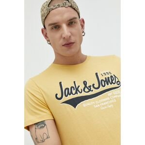 Bavlněné tričko Jack & Jones JJELOGO žlutá barva, s potiskem, 12220500