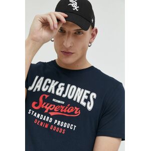 Bavlněné tričko Jack & Jones JJELOGO tmavomodrá barva, s potiskem, 12220500