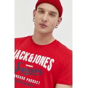 Bavlněné tričko Jack & Jones JJELOGO červená barva, s potiskem, 12220500