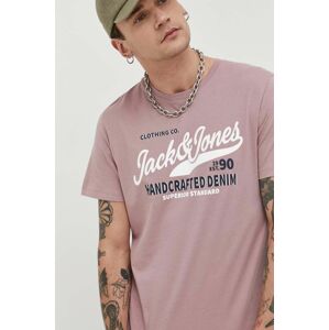 Bavlněné tričko Jack & Jones JJSTAR růžová barva, s potiskem