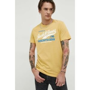 Bavlněné tričko Jack & Jones JJSTAR žlutá barva, s potiskem, 12231477