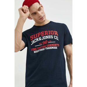 Bavlněné tričko Jack & Jones JJSTAR tmavomodrá barva, s potiskem, 12231477