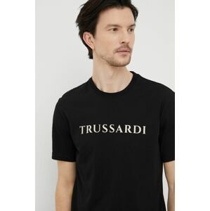 Bavlněné tričko Trussardi černá barva, s potiskem