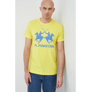 Bavlněné tričko La Martina žlutá barva, s potiskem