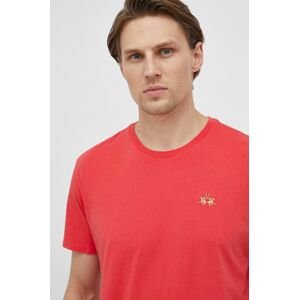 Bavlněné tričko La Martina červená barva, s aplikací