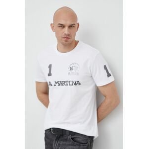 Bavlněné tričko La Martina bílá barva, s potiskem