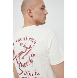 Bavlněné tričko La Martina béžová barva, s potiskem