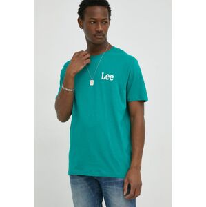Bavlněné tričko Lee zelená barva, s potiskem