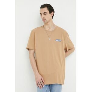 Bavlněné tričko Wrangler hnědá barva, s aplikací