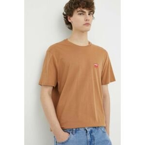 Bavlněné tričko Wrangler hnědá barva, s potiskem