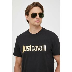 Bavlněné tričko Just Cavalli černá barva, s potiskem
