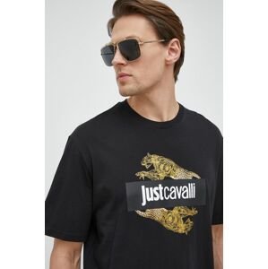 Bavlněné tričko Just Cavalli černá barva, s potiskem