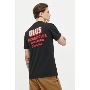 Bavlněné tričko Deus Ex Machina černá barva, s potiskem