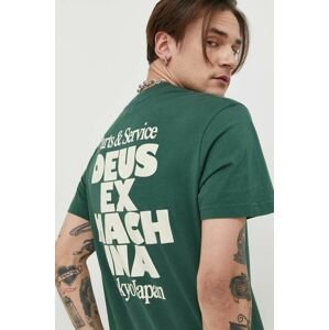 Bavlněné tričko Deus Ex Machina zelená barva, s potiskem