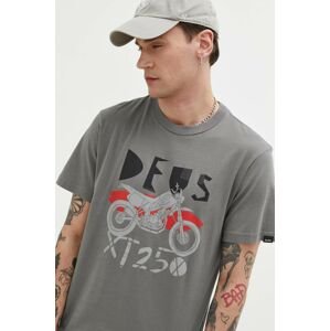 Bavlněné tričko Deus Ex Machina šedá barva, s potiskem