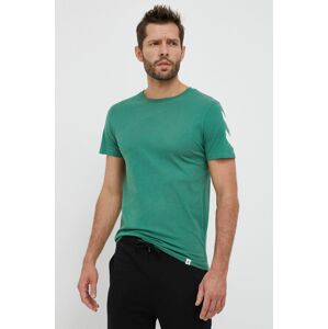 Bavlněné tričko Hummel zelená barva, s potiskem