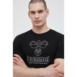 Bavlněné tričko Hummel černá barva, s potiskem