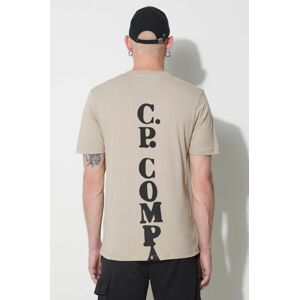 Bavlněné tričko C.P. Company béžová barva, s potiskem