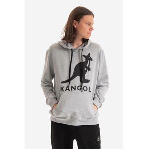 Bavlněná mikina Kangol černá barva, s kapucí, s potiskem