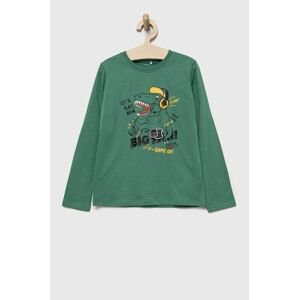 Dětská bavlněná košile s dlouhým rukávem Name it zelená barva, s potiskem