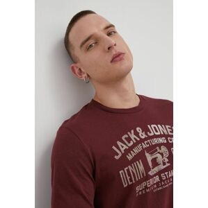 Bavlněné tričko s dlouhým rukávem Premium by Jack&Jones vínová barva, s potiskem