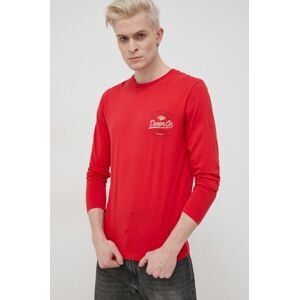 Bavlněné tričko s dlouhým rukávem Produkt by Jack & Jones červená barva, s potiskem