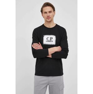 Bavlněné tričko s dlouhým rukávem C.P. Company černá barva, s potiskem